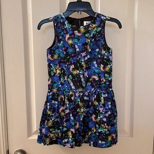 Milly Minis Jewel Print Drop Waist Party Dress Girls Blue Size 6